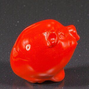 Vintage German Pottery Red Glazed Ceramic Piggy Bank Coin Bank Container VTG